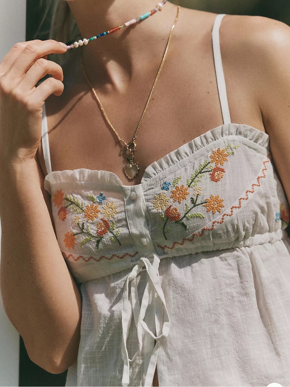 NWT Embroidered Floral Tie-Front Cami Top